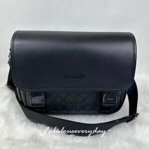 Coach Men Racer Messenger Bag In Signature Canvas Crossbody Black CT716 NWT